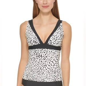 NWT DKNY Brush Dots Printed Tankini Swim Top